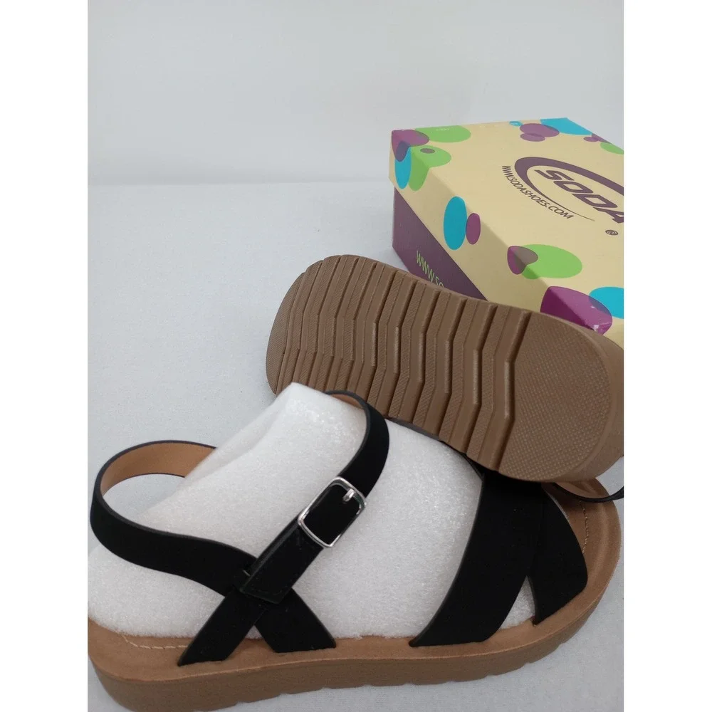 Soda Chester-IIS Platform Sandals Kids Size 2M Black Strappy Buckle